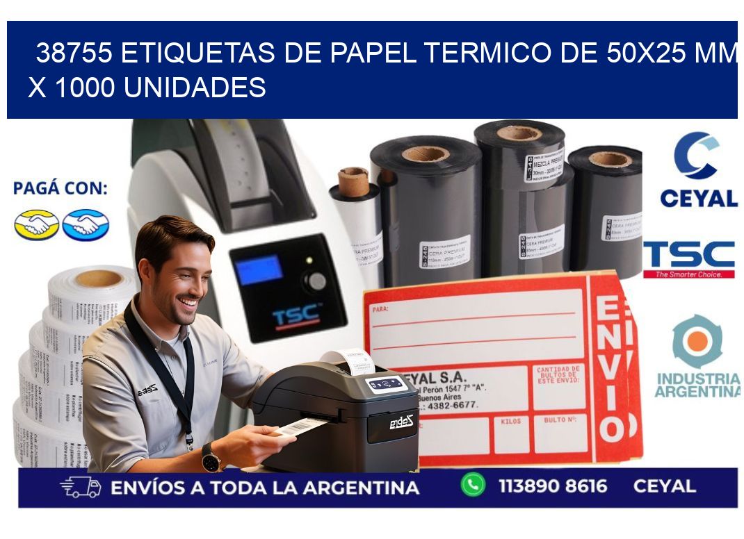 38755 Etiquetas De Papel Termico De 50×25 Mm X 1000 Unidades