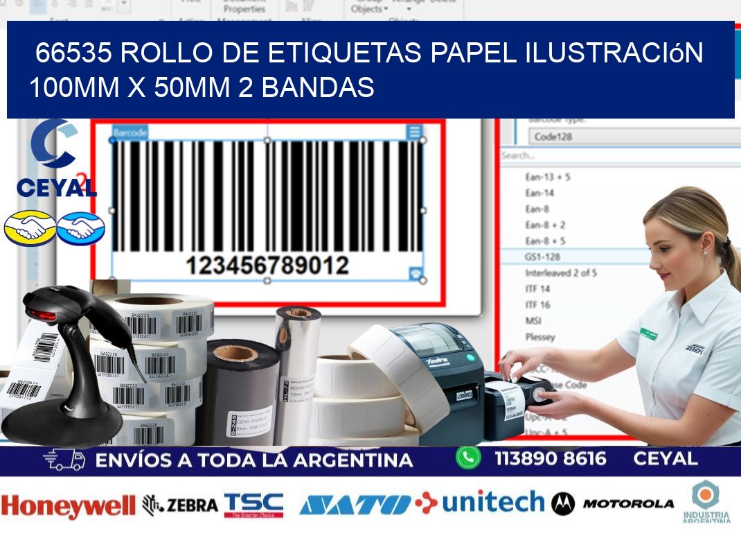 66535 Rollo de Etiquetas Papel Ilustración 100mm x 50mm 2 Bandas