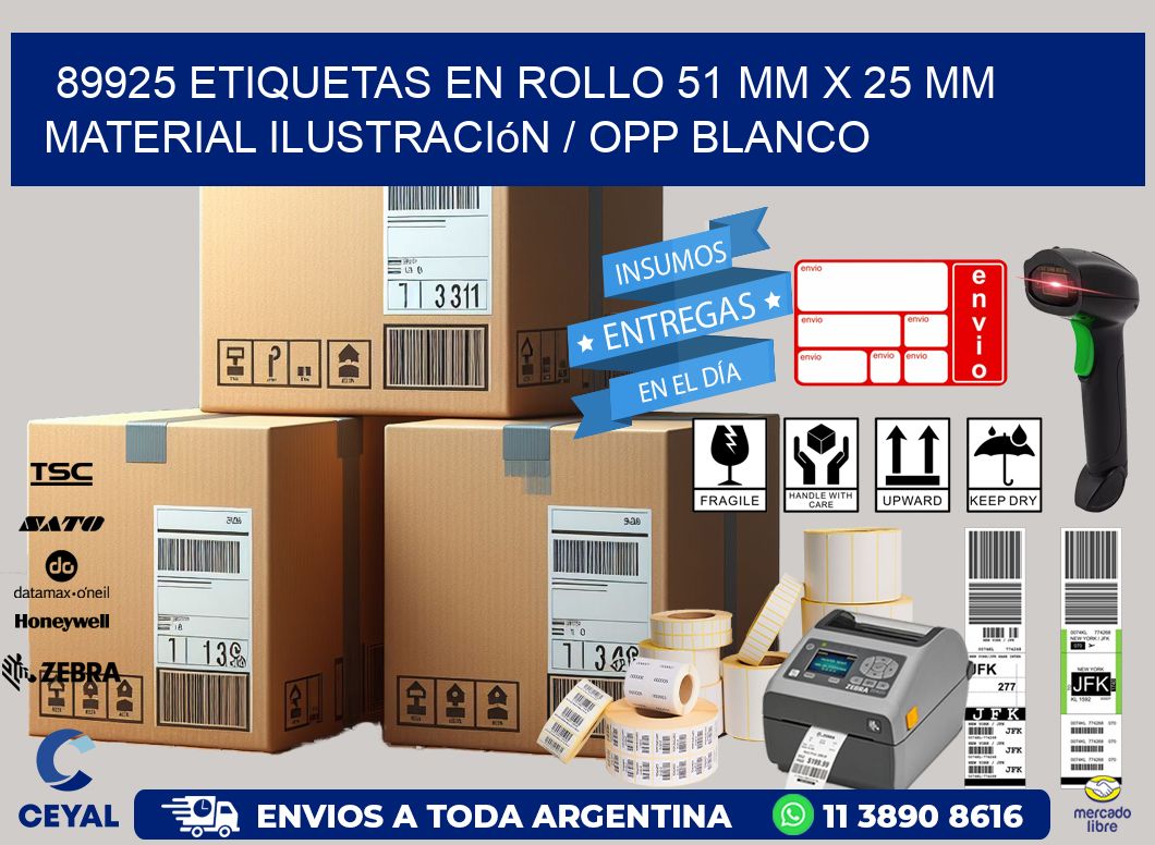89925 Etiquetas en rollo 51 mm x 25 mm material Ilustración / OPP Blanco