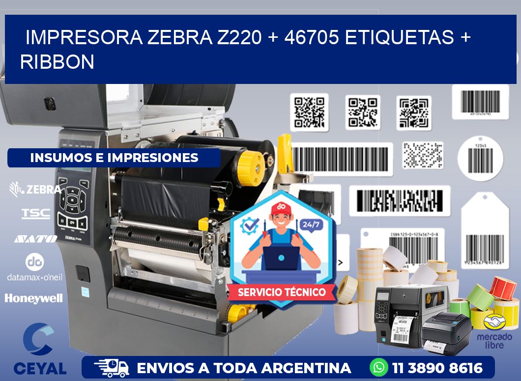 impresora zebra z220 + 46705 etiquetas + ribbon