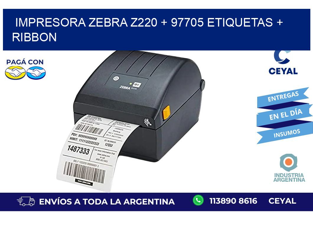 impresora zebra z220 + 97705 etiquetas + ribbon