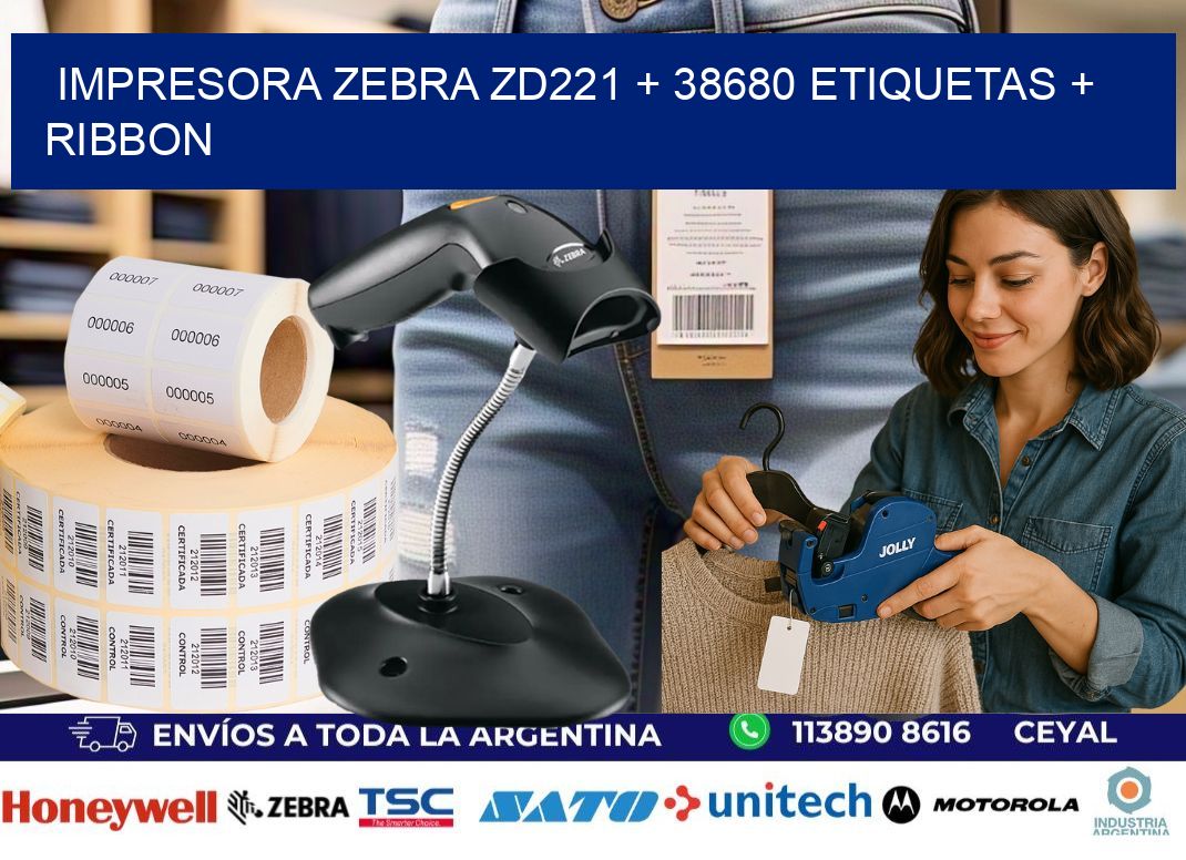 impresora zebra zd221 + 38680 etiquetas + ribbon
