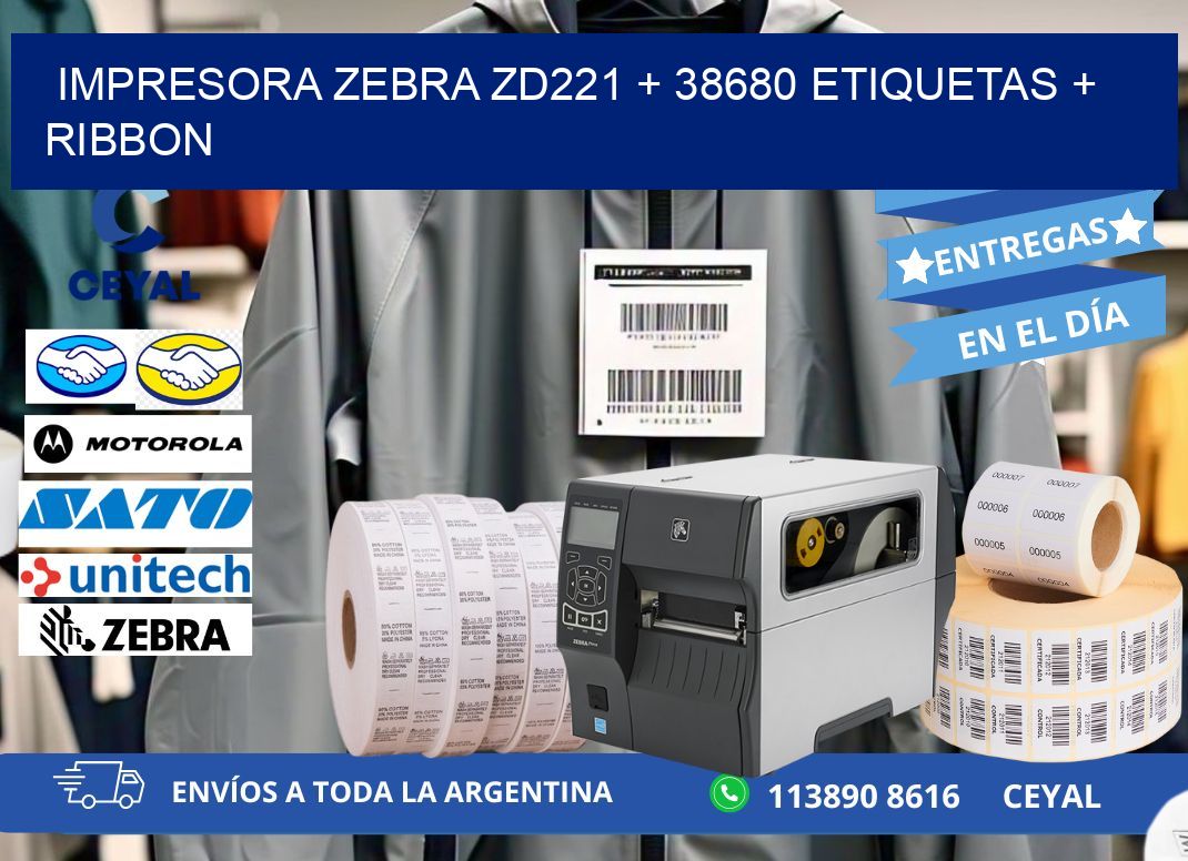 impresora zebra zd221 + 38680 etiquetas + ribbon