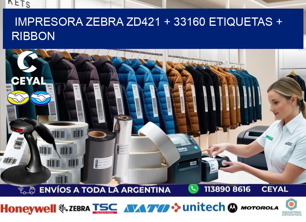 impresora zebra zd421 + 33160 etiquetas + ribbon