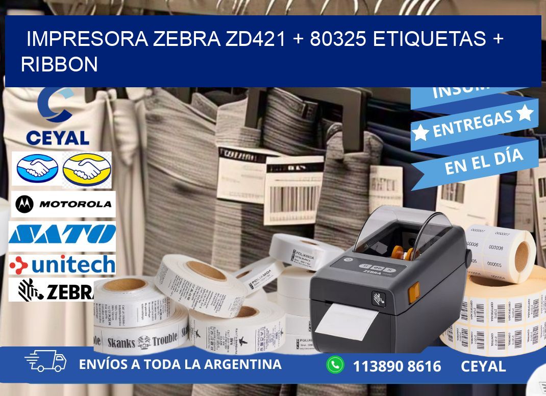 impresora zebra zd421 + 80325 etiquetas + ribbon