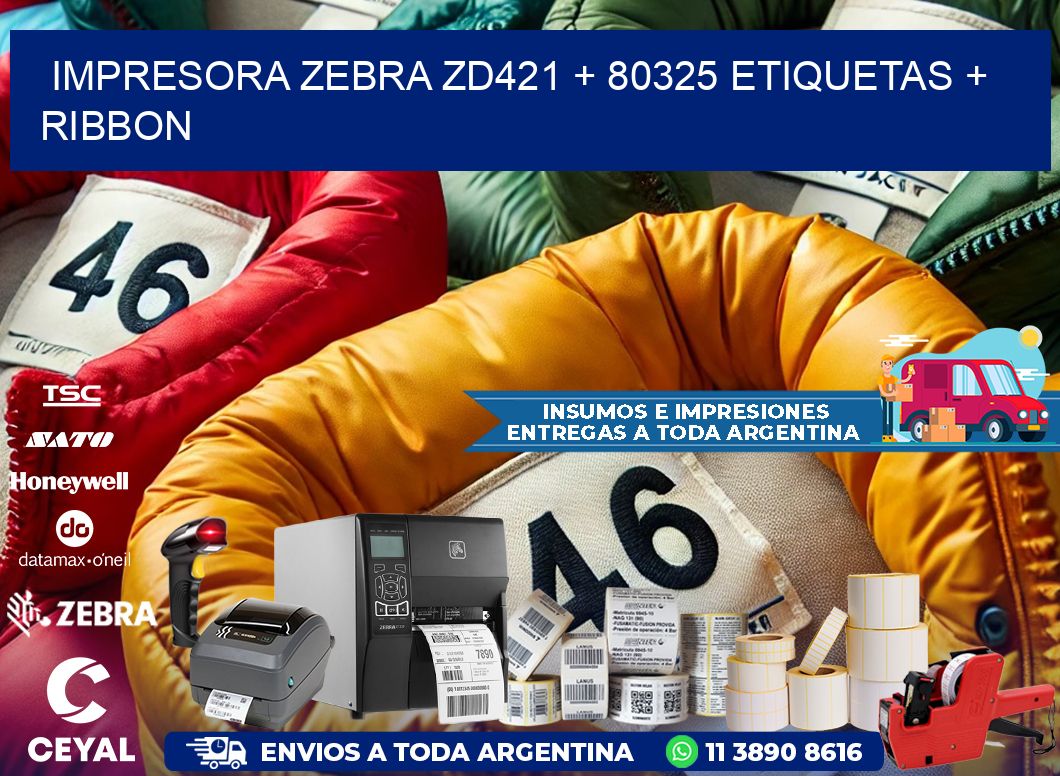 impresora zebra zd421 + 80325 etiquetas + ribbon