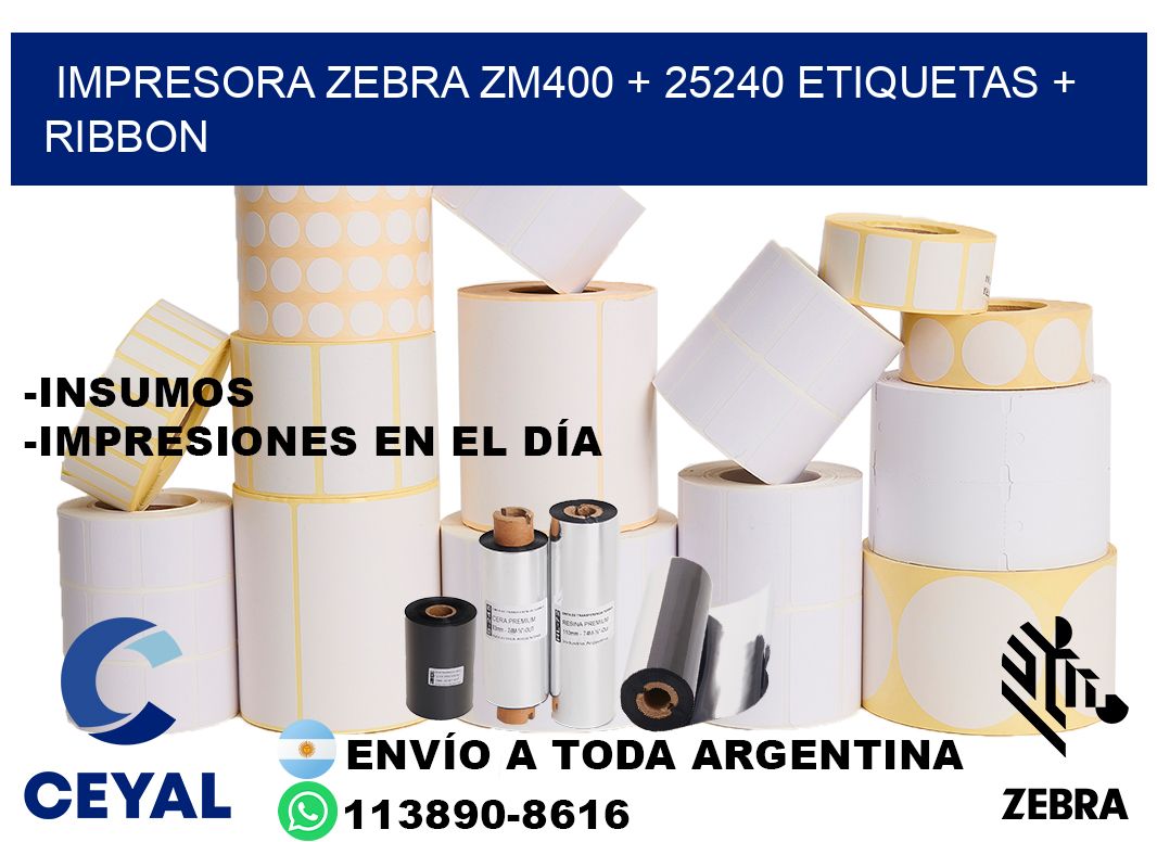 impresora zebra zm400 + 25240 etiquetas + ribbon