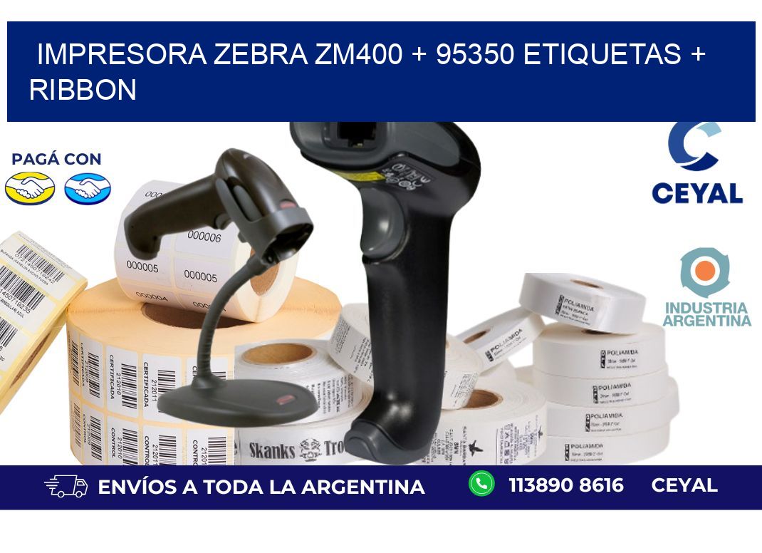 impresora zebra zm400 + 95350 etiquetas + ribbon