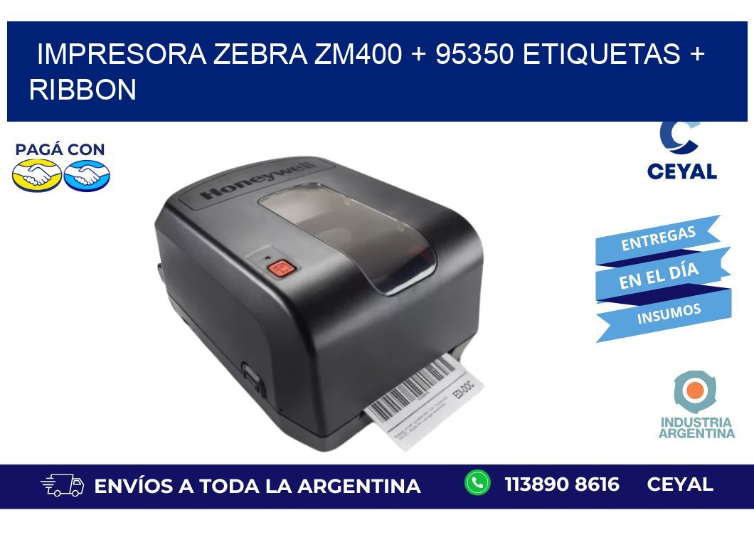 impresora zebra zm400 + 95350 etiquetas + ribbon