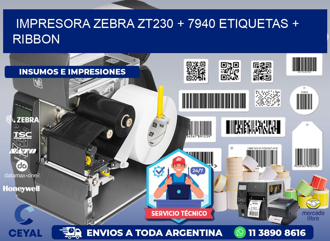 impresora zebra zt230 + 7940 etiquetas + ribbon