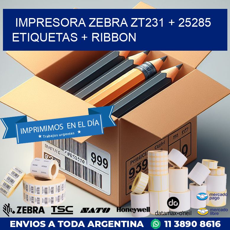 impresora zebra zt231 + 25285 etiquetas + ribbon
