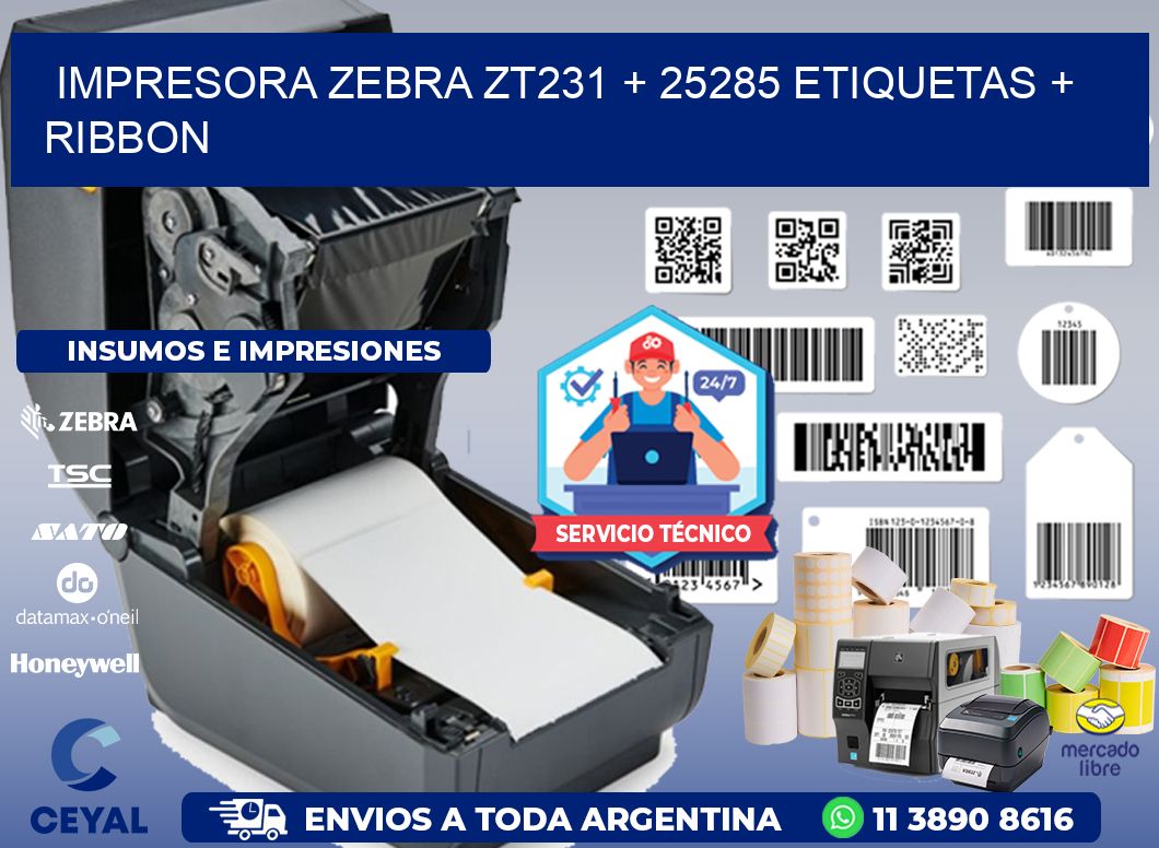 impresora zebra zt231 + 25285 etiquetas + ribbon