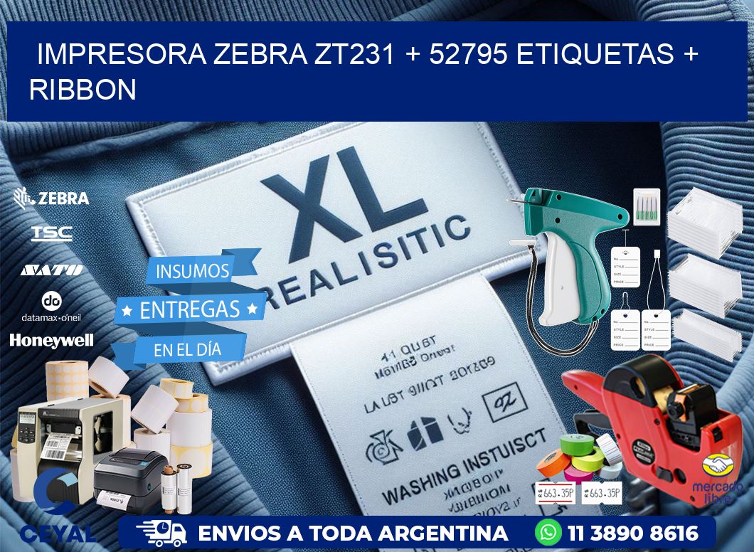 impresora zebra zt231 + 52795 etiquetas + ribbon