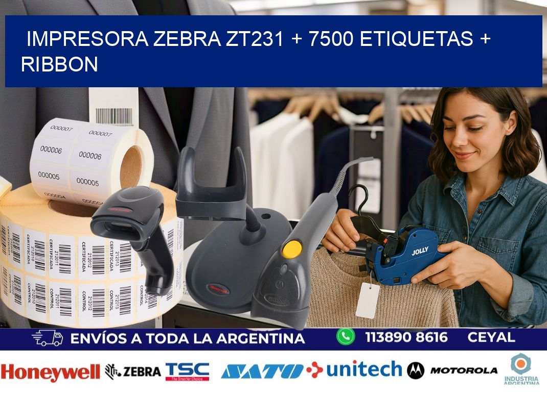 impresora zebra zt231 + 7500 etiquetas + ribbon