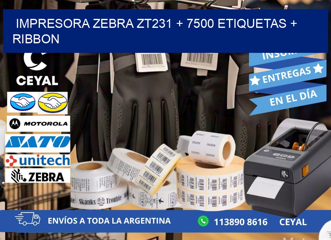 impresora zebra zt231 + 7500 etiquetas + ribbon