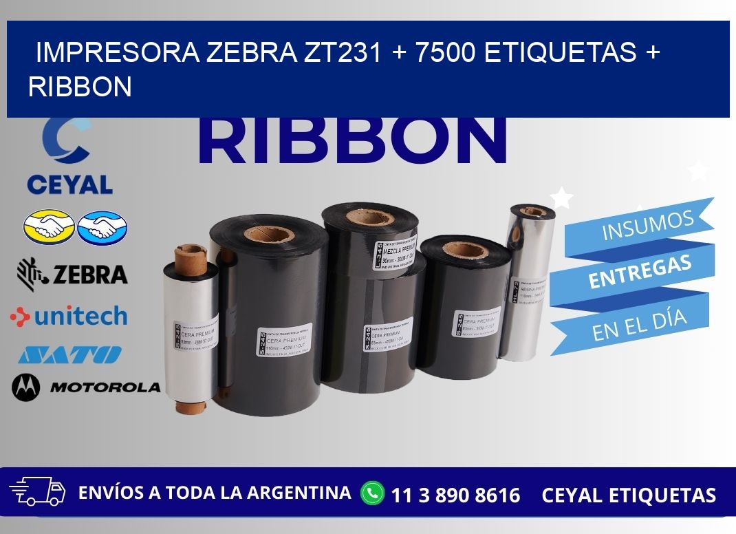 impresora zebra zt231 + 7500 etiquetas + ribbon