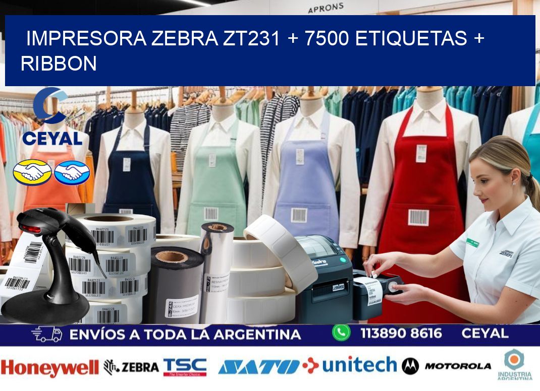 impresora zebra zt231 + 7500 etiquetas + ribbon