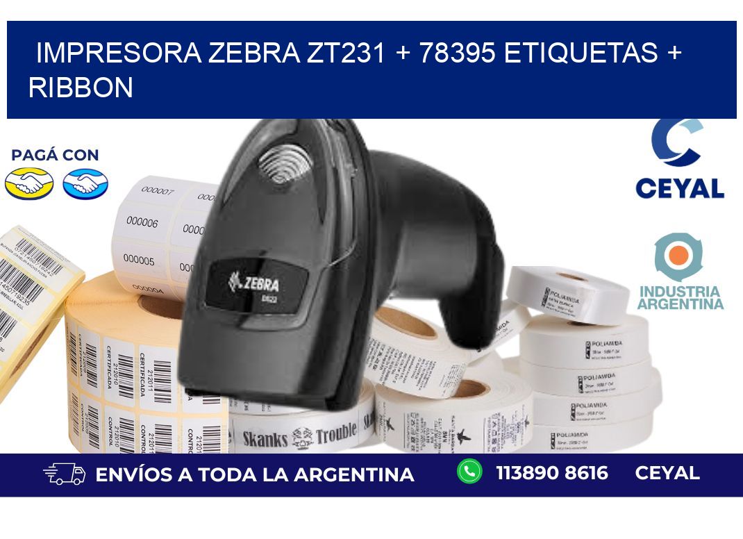 impresora zebra zt231 + 78395 etiquetas + ribbon
