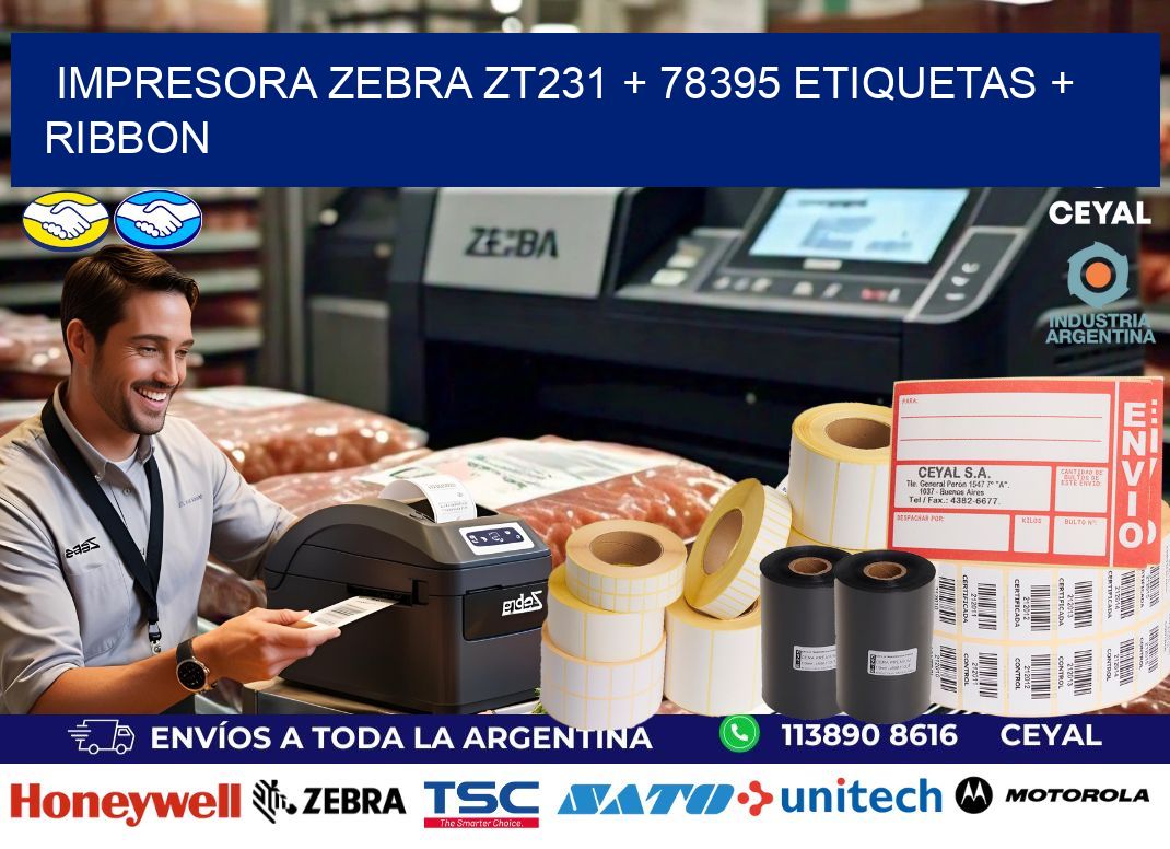 impresora zebra zt231 + 78395 etiquetas + ribbon
