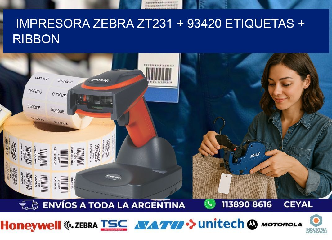 impresora zebra zt231 + 93420 etiquetas + ribbon