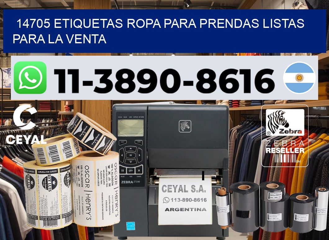 14705 Etiquetas ropa para prendas listas para la venta