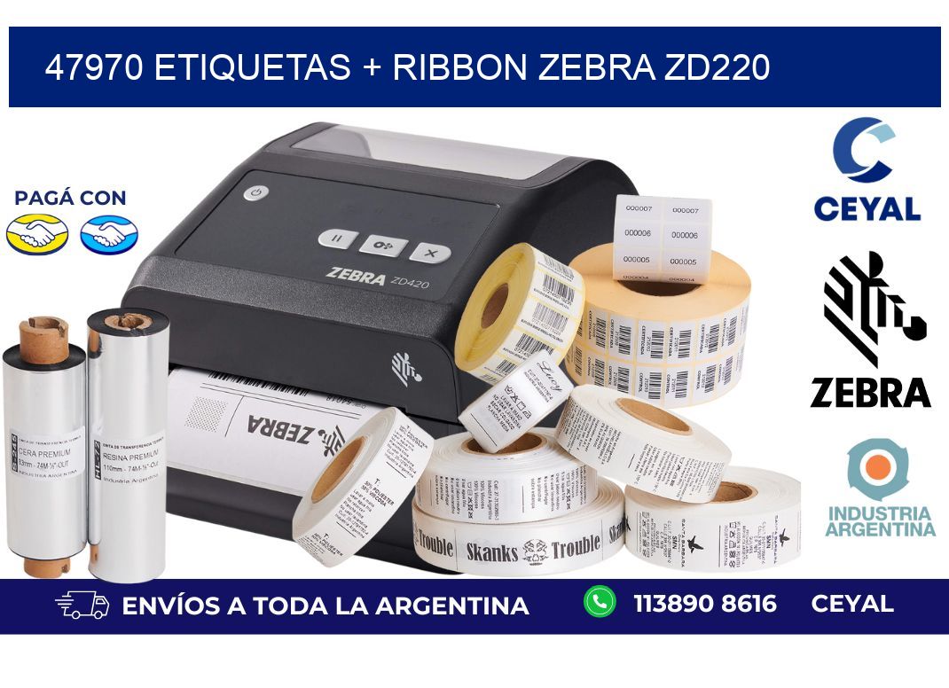 47970 etiquetas + ribbon zebra zd220