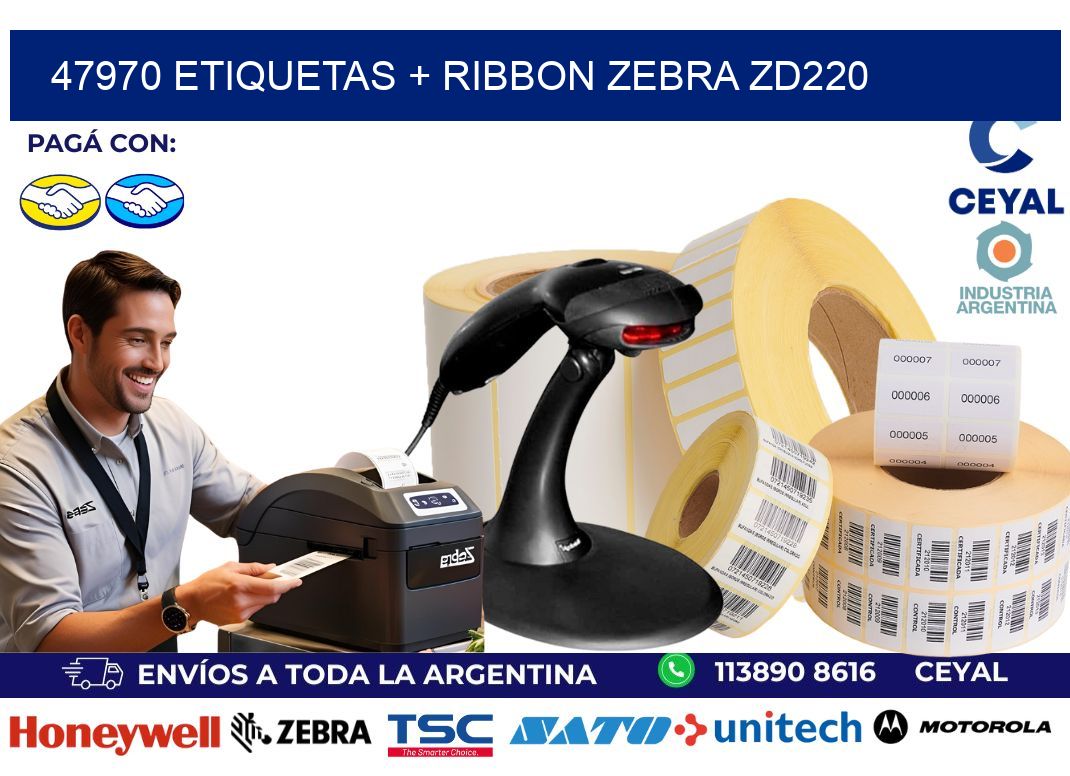 47970 etiquetas + ribbon zebra zd220