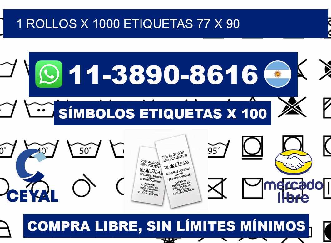1 rollos x 1000 etiquetas 77 x 90