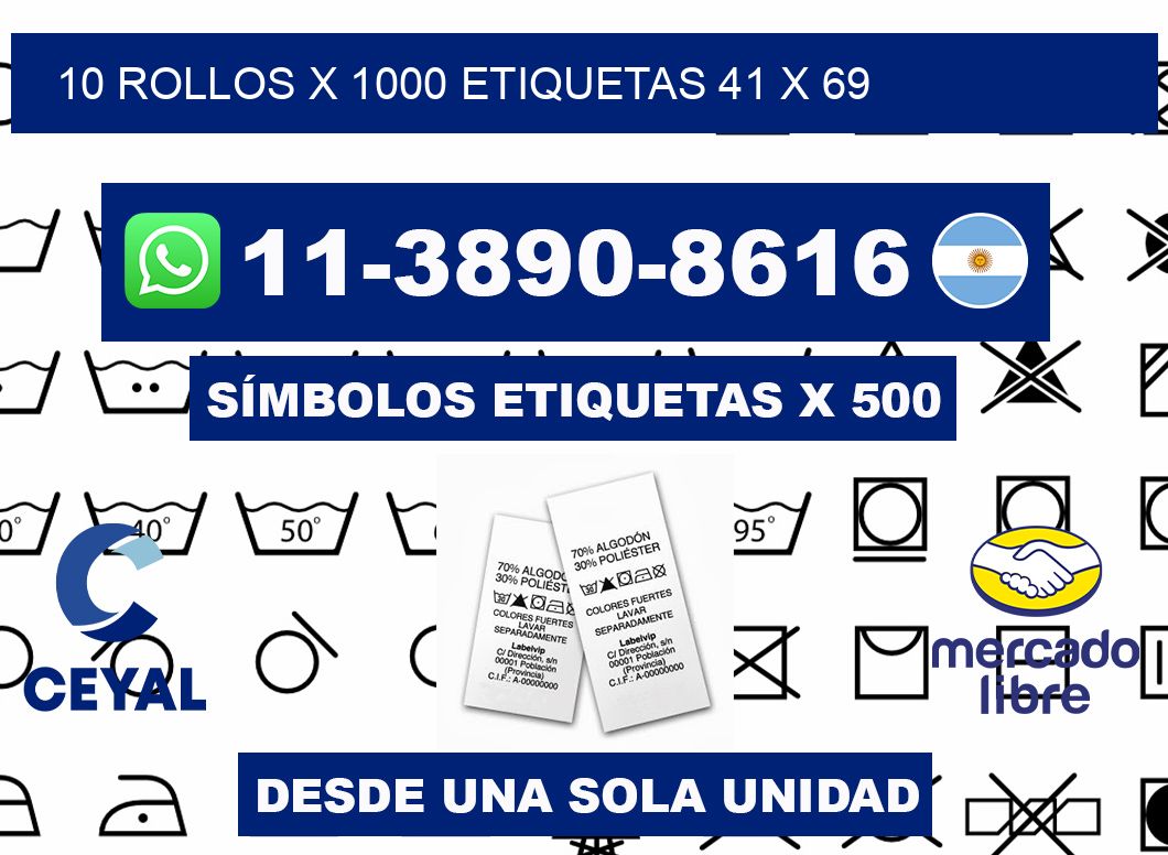 10 rollos x 1000 etiquetas 41 x 69