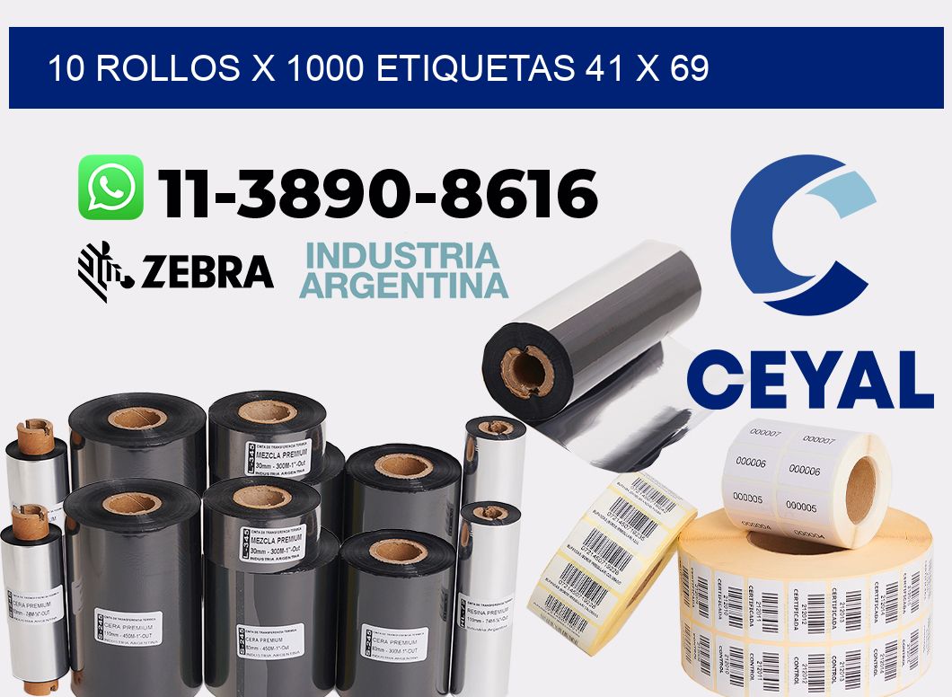 10 rollos x 1000 etiquetas 41 x 69