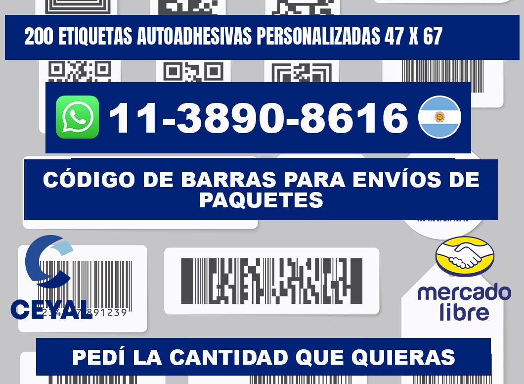 200 Etiquetas autoadhesivas personalizadas 47 x 67