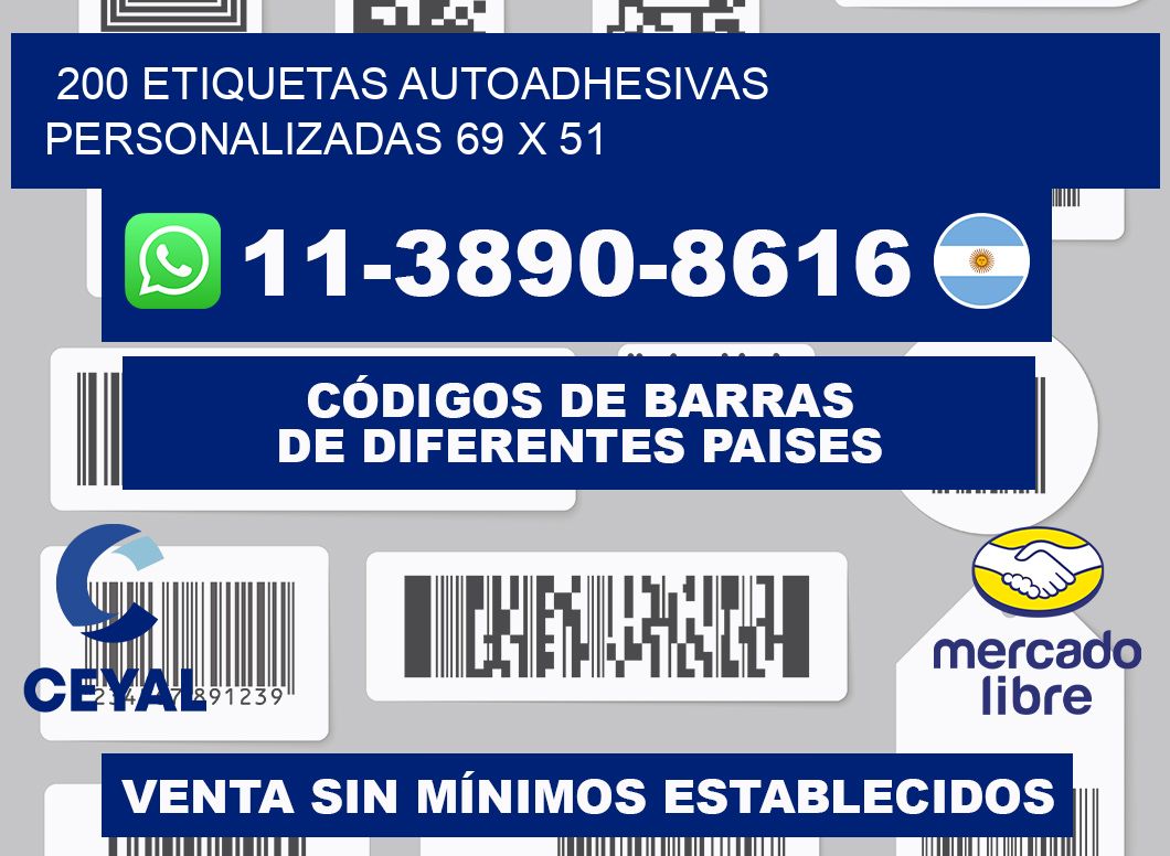 200 Etiquetas autoadhesivas personalizadas 69 x 51