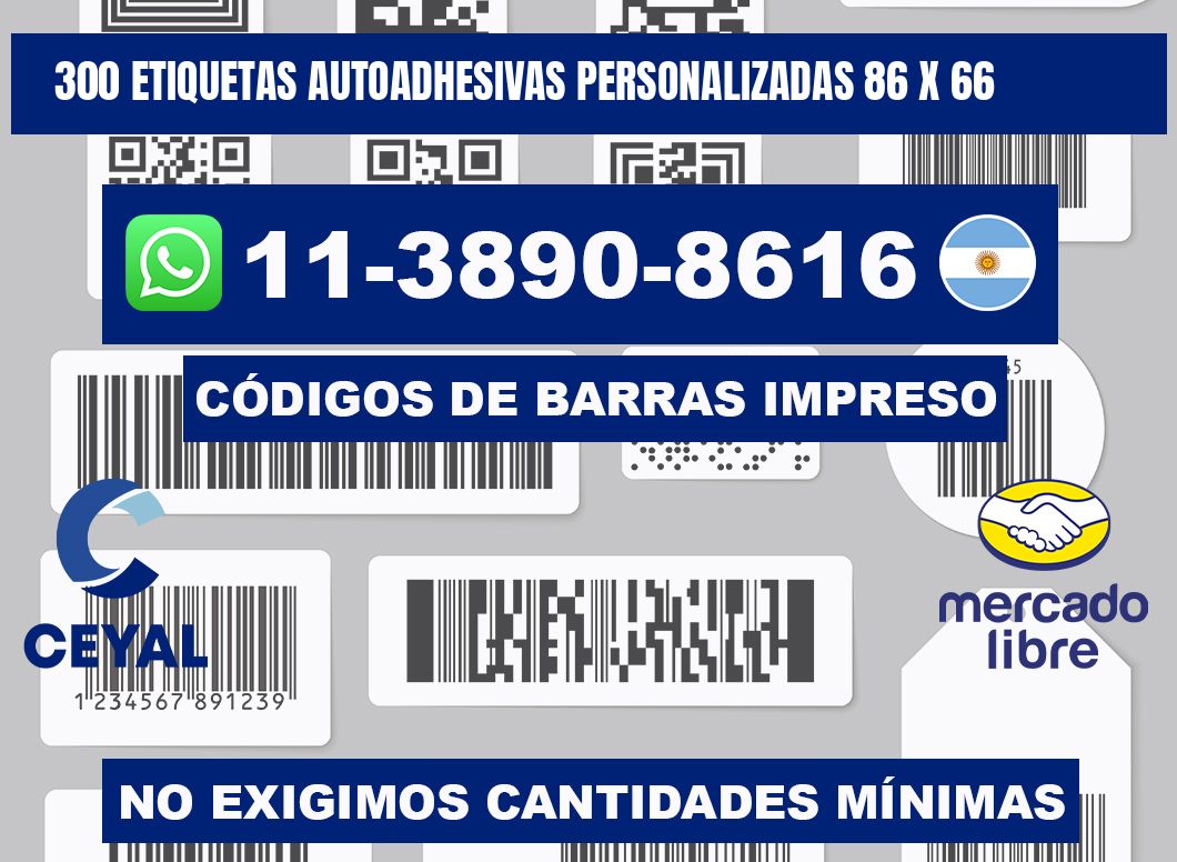 300 Etiquetas autoadhesivas personalizadas 86 x 66