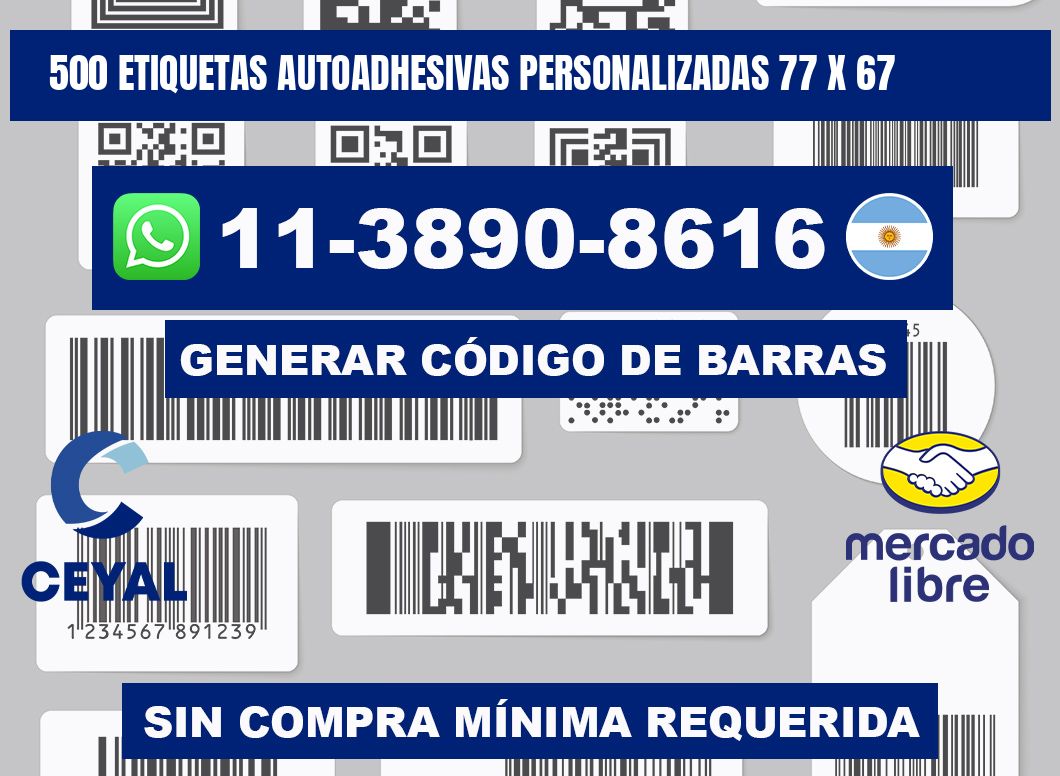 500 Etiquetas autoadhesivas personalizadas 77 x 67