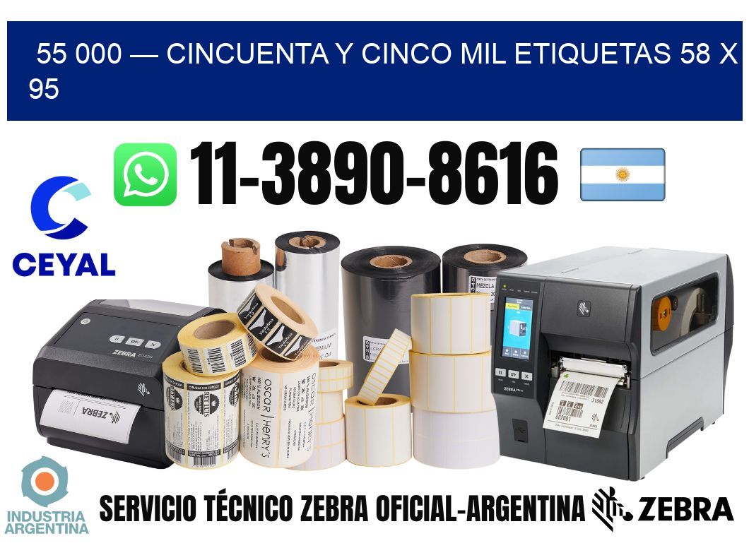55 000 — cincuenta y cinco mil etiquetas 58 x 95