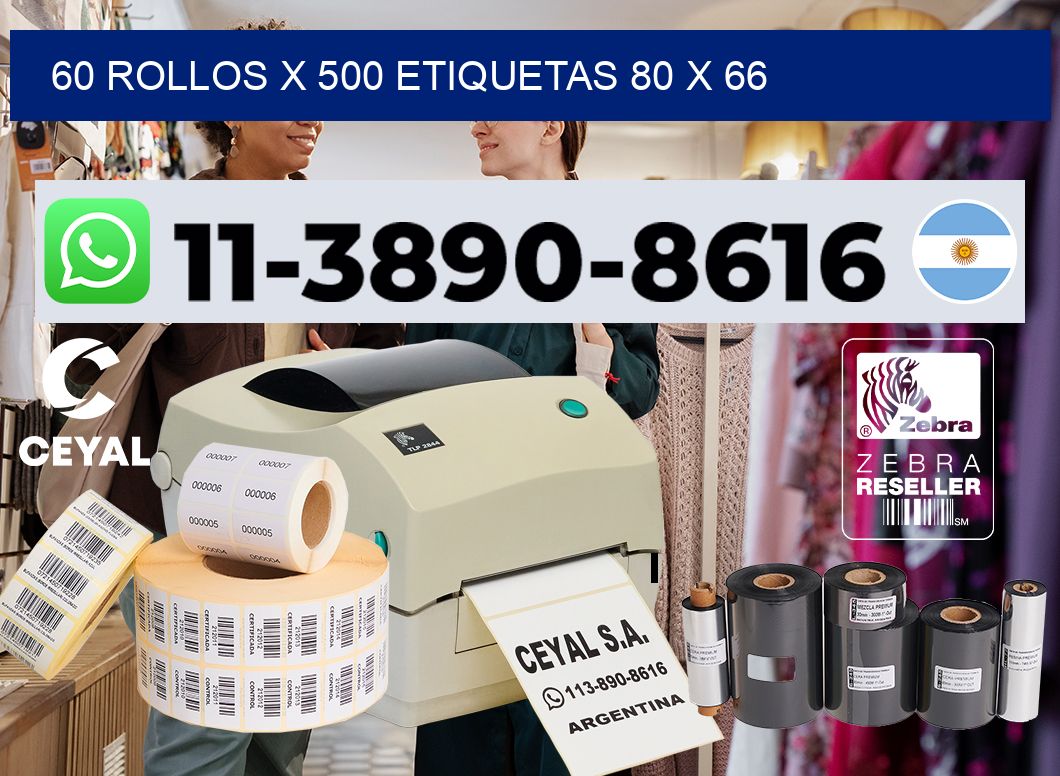 60 rollos x 500 etiquetas 80 x 66