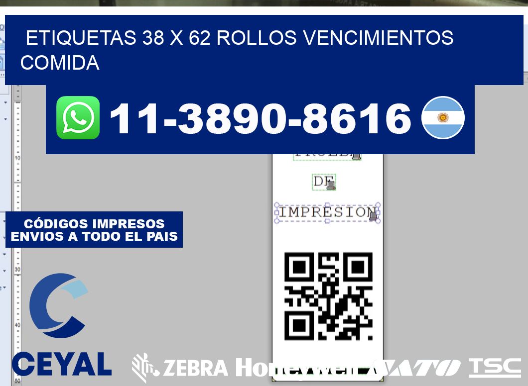 etiquetas 38 x 62 rollos vencimientos comida