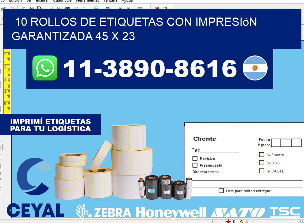 10 rollos de etiquetas con impresión garantizada 45 x 23