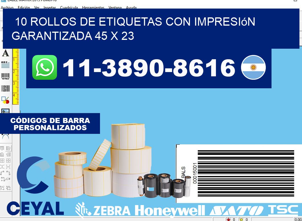 10 rollos de etiquetas con impresión garantizada 45 x 23