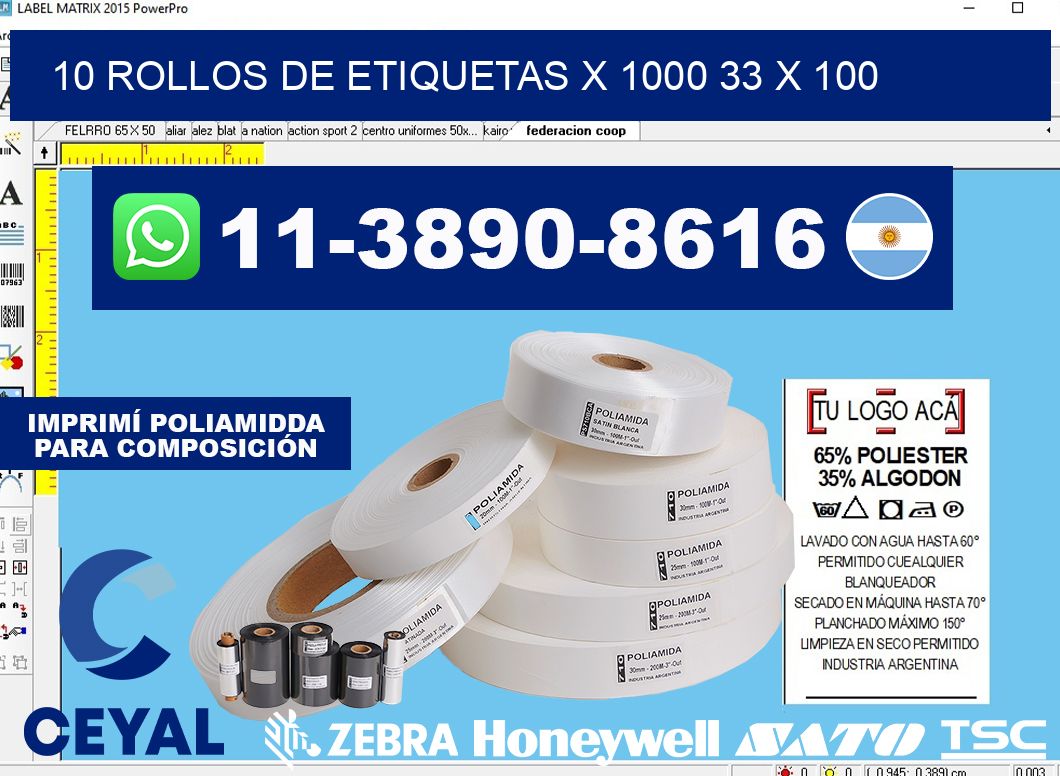 10 rollos de etiquetas x 1000 33 x 100