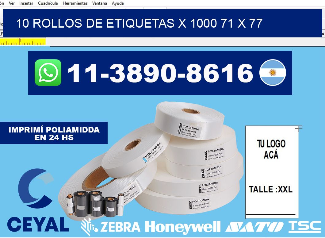 10 rollos de etiquetas x 1000 71 x 77