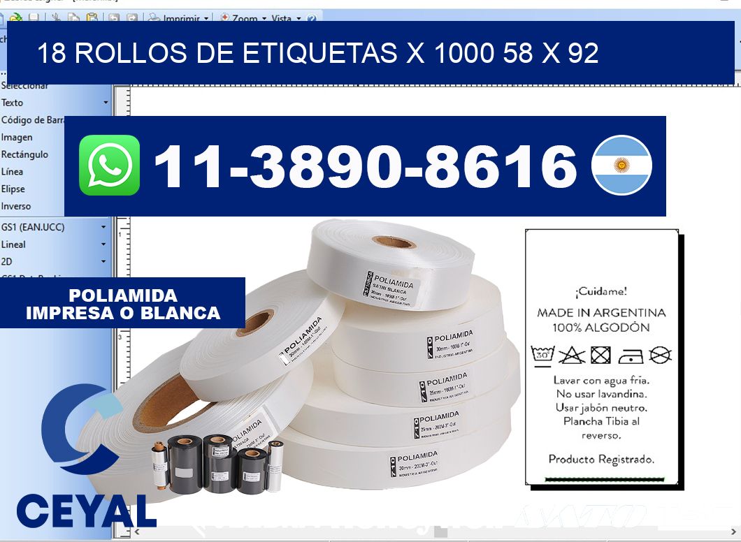 18 rollos de etiquetas x 1000 58 x 92