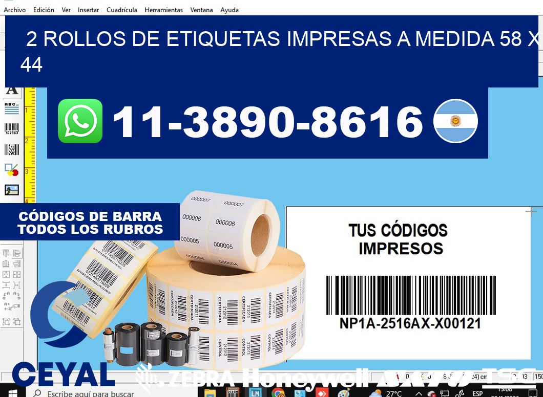 2 rollos de etiquetas impresas a medida 58 x 44