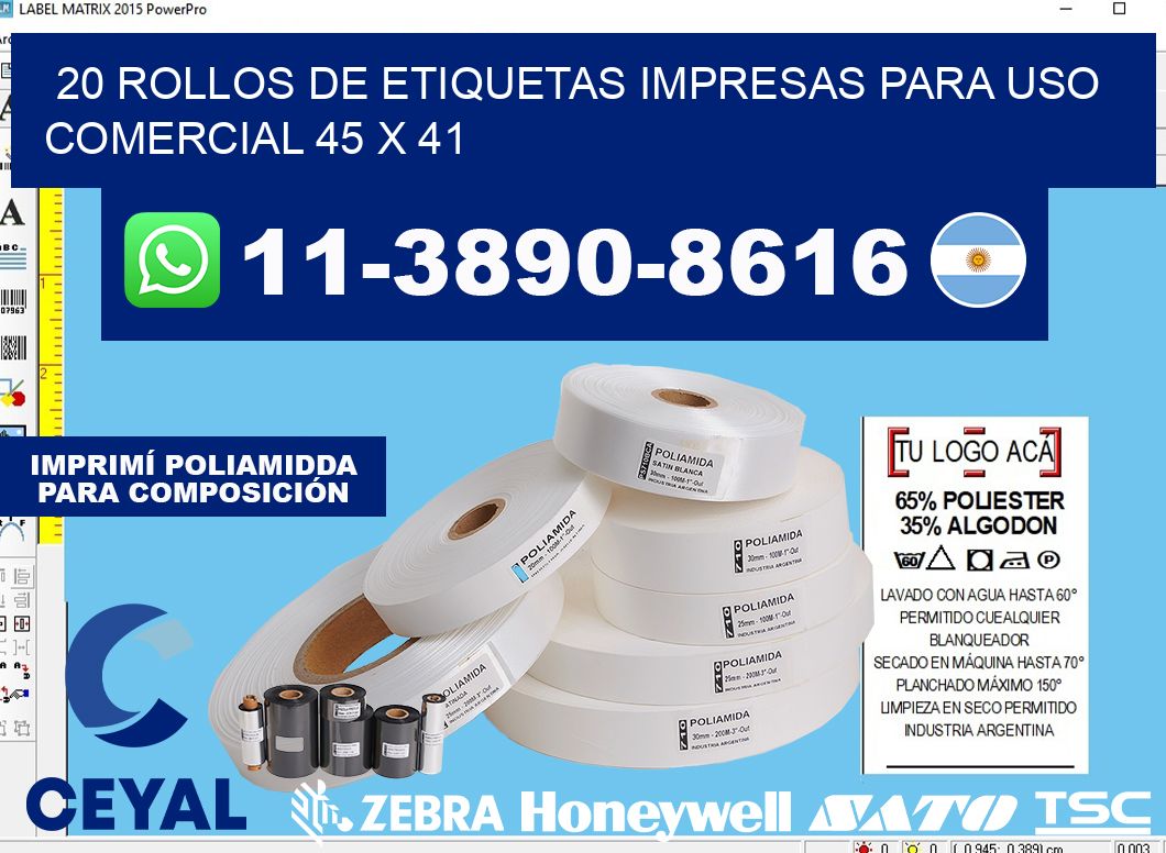 20 rollos de etiquetas impresas para uso comercial 45 x 41