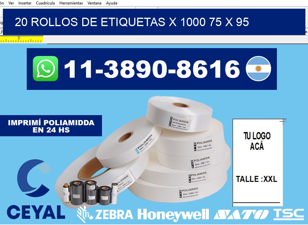 20 rollos de etiquetas x 1000 75 x 95