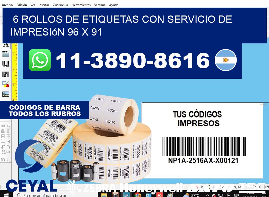 6 rollos de etiquetas con servicio de impresión 96 x 91