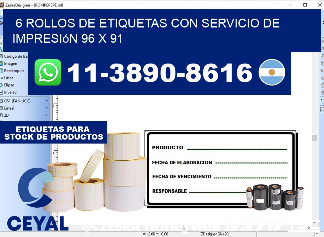 6 rollos de etiquetas con servicio de impresión 96 x 91