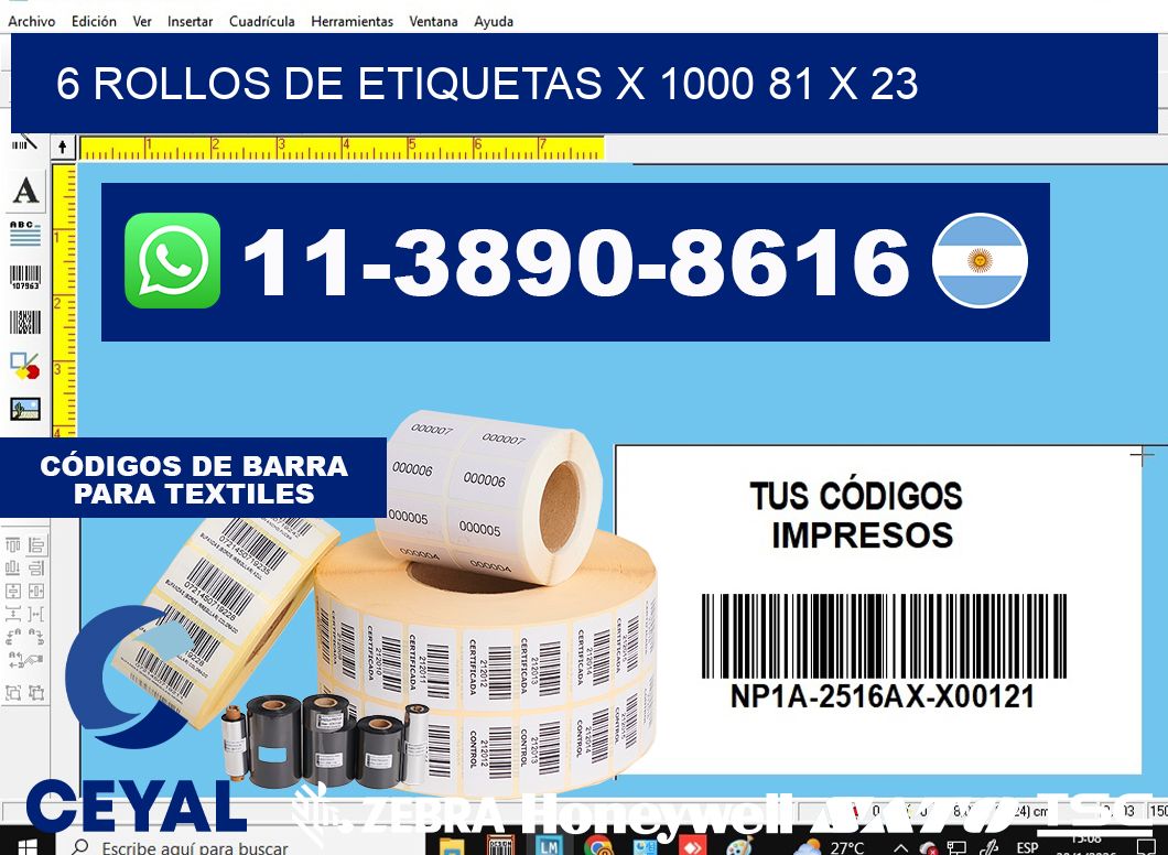 6 rollos de etiquetas x 1000 81 x 23