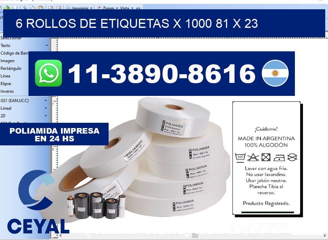 6 rollos de etiquetas x 1000 81 x 23
