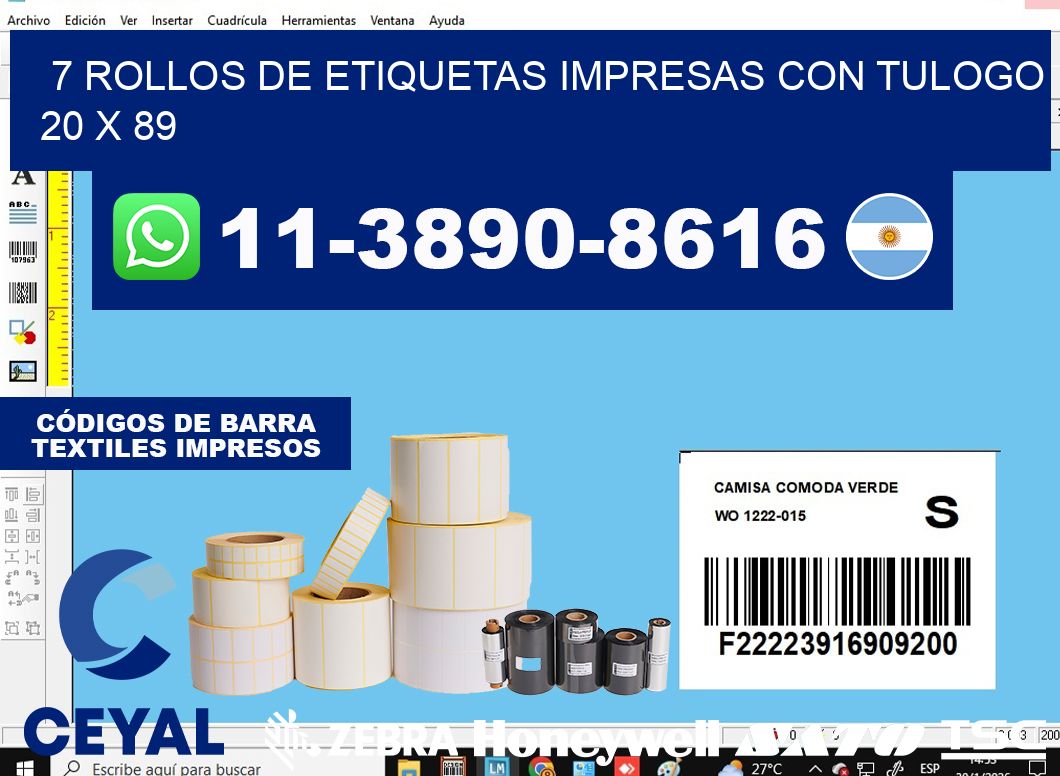 7 rollos de etiquetas impresas con tulogo 20 x 89